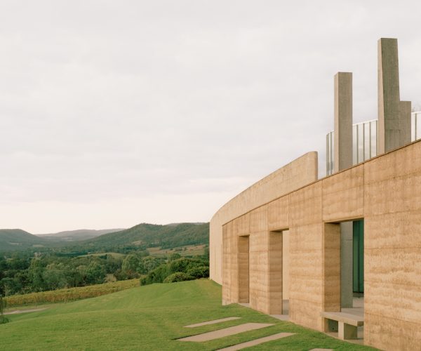 TarraWarra Museum of Art building, looking out over the mountain views in the distance